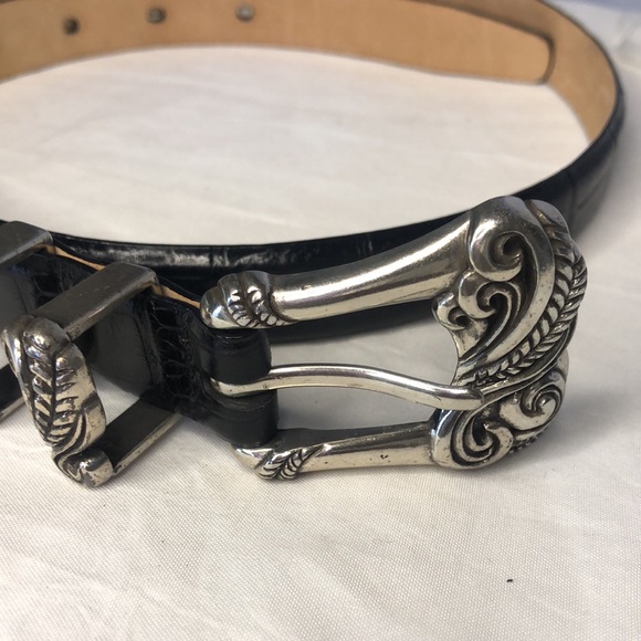 BILL ADLER STUDIO black genuine full grain leather women’s belt. Size Medium. - Picture 3 of 13